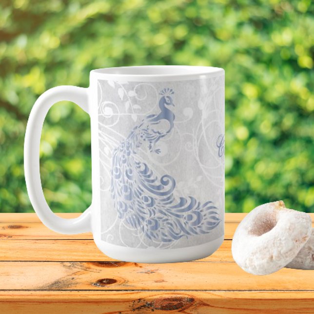 Light Blue Peacock Personalised Coffee Mug (Light Blue Peacock Personalized Coffee Mug)
