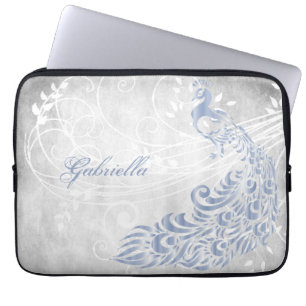 Light Blue Peacock Personalised Laptop Sleeve