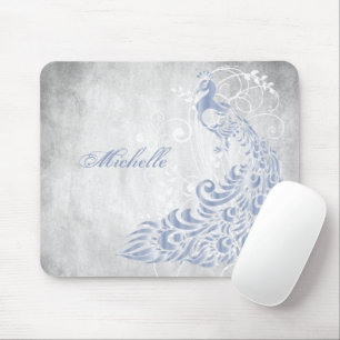 Light Blue Peacock Personalised Mousepad