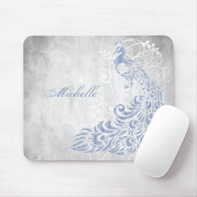 Light Blue Peacock Personalised Mousepad (With Mouse)