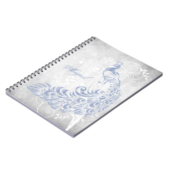 Light Blue Peacock Personalised Spiral Notebook (Left Side)