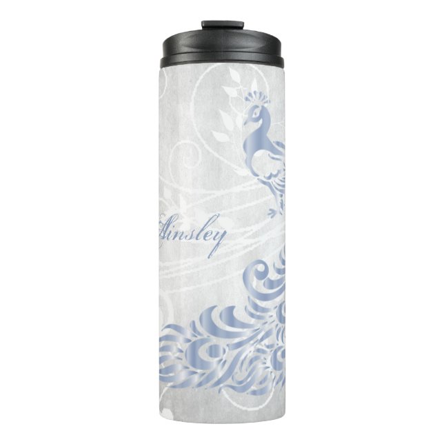 Light Blue Peacock Personalised Thermal Tumbler (Front)
