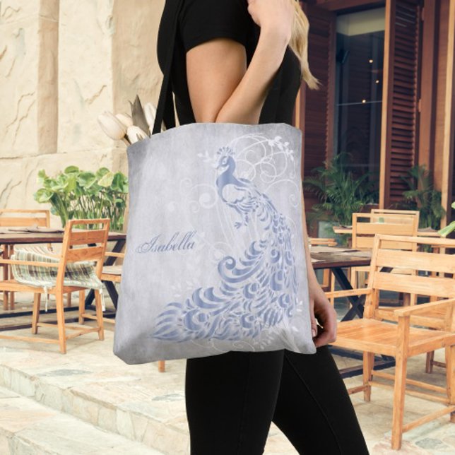 Light Blue Peacock Personalised Tote (Light Blue Peacock Personalized Tote Bag)