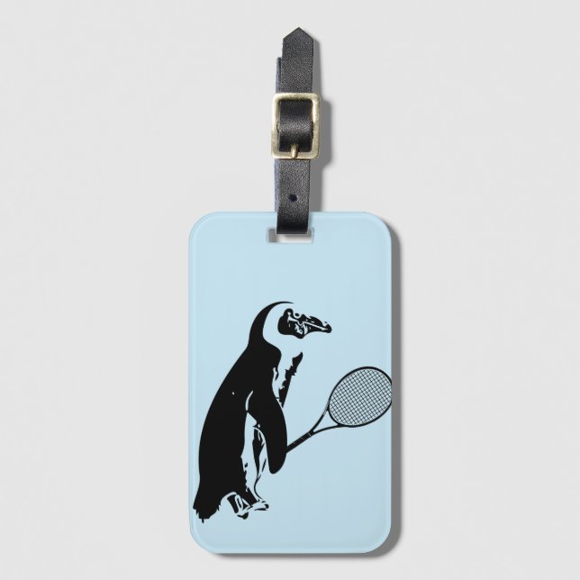 Light Blue Penguin Tennis Luggage Tag (Front Vertical)