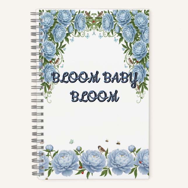 Light Blue Peony Luxury Floral  Notebook (Front)