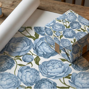 Light Blue Peony Luxury Floral Wrapping Paper
