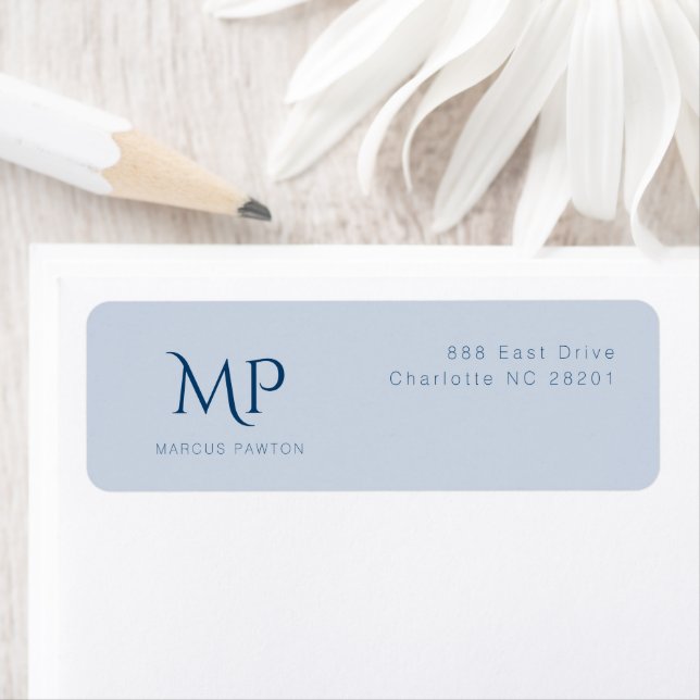 Light Blue Personalised Monogram Return Address Return Address Label (Insitu)