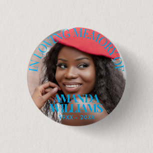 Light Blue Personalised Photo Memorial 3 Cm Round Badge