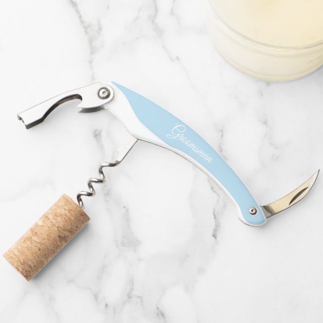 Light Blue Personalised Wedding Groomsman Corkscrew (Front)
