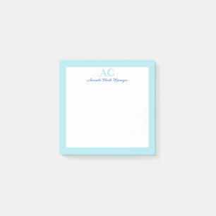 Light Blue Personalized Monogram Name  Post-it Notes