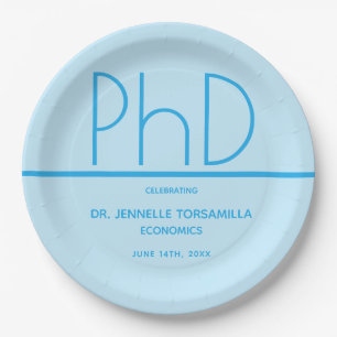 Light Blue PhD degree Graduation Party Paper Plate