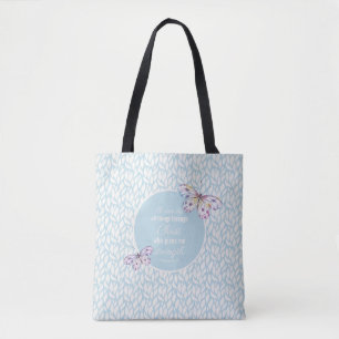 Light Blue Philippians 4:13 Butterfly Tote Bag