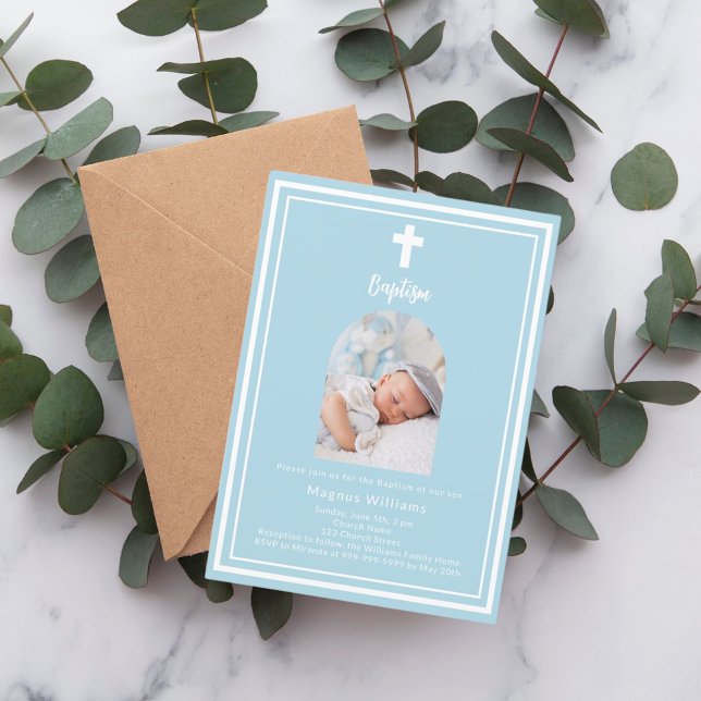 Light blue photo arch Baptism Invitation (Creator Uploaded)