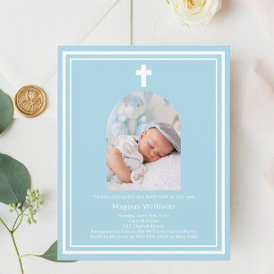 Light blue photo arch boy Baptism invitation