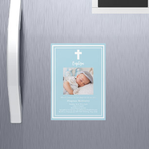 Light blue photo Baptism Magnetic Invitation
