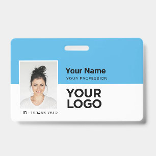 Light blue Photo Bar or Qr Code Logo Name ID Badge