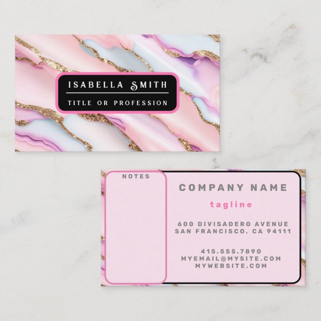 Light Blue Pink Agate Marble Modern Collection Business Card (Front/Back)