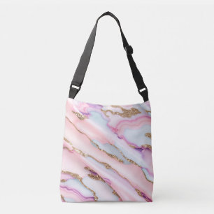 Light Blue Pink Agate Marble Modern Collection Crossbody Bag