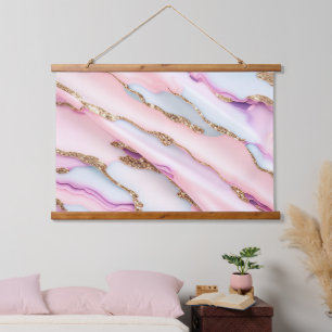 Light Blue Pink Agate Marble Modern Collection Hanging Tapestry