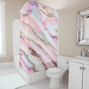 Light Blue Pink Agate Marble Modern Collection Shower Curtain