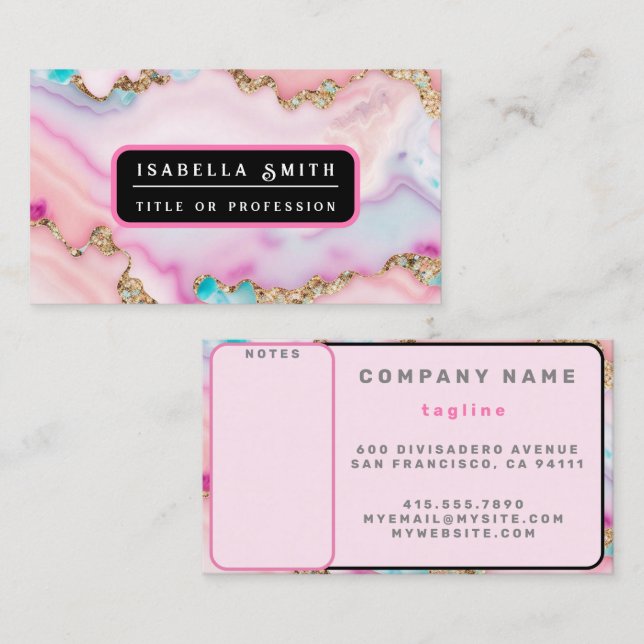 Light Blue Pink Agate Marble Popular Collection Business Card (Front/Back)
