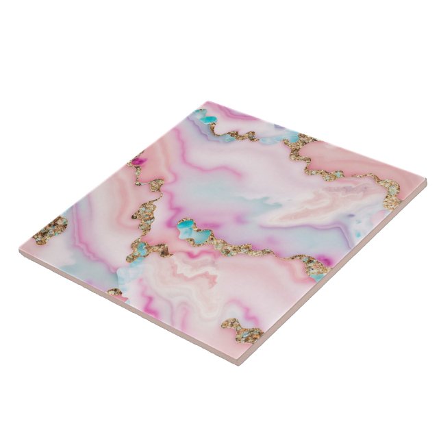 Light Blue Pink Agate Marble Popular Collection Ceramic Tile (Side)