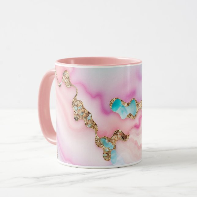 Light Blue Pink Agate Marble Popular Collection Mug (Front Left)