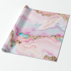 Light Blue Pink Agate Marble Popular Collection Wrapping Paper