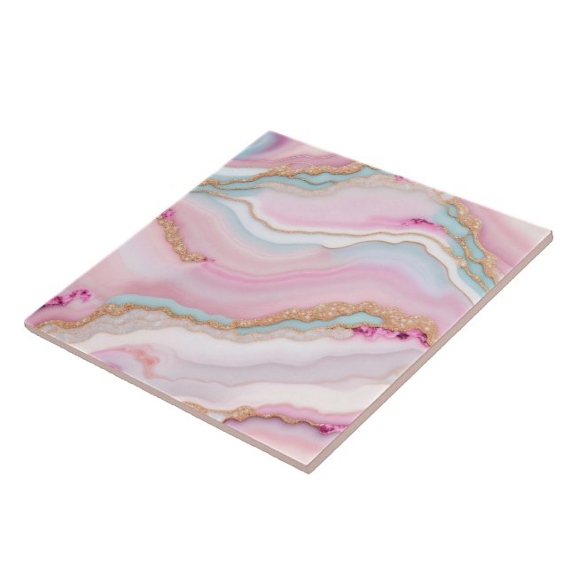 Light Blue Pink Agate Marble Trendy Collection Ceramic Tile (Side)