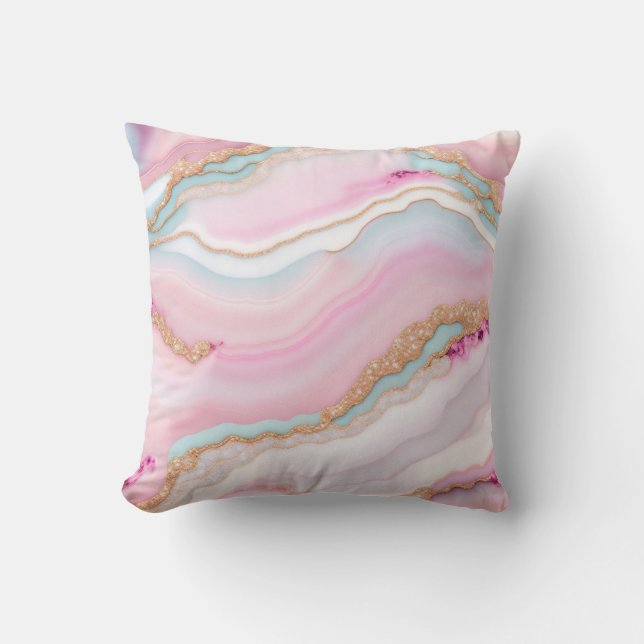 Light Blue Pink Agate Marble Trendy Collection Cushion (Front)