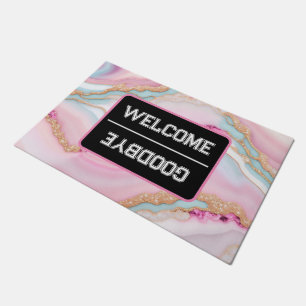 Light Blue Pink Agate Marble Trendy Collection Doormat
