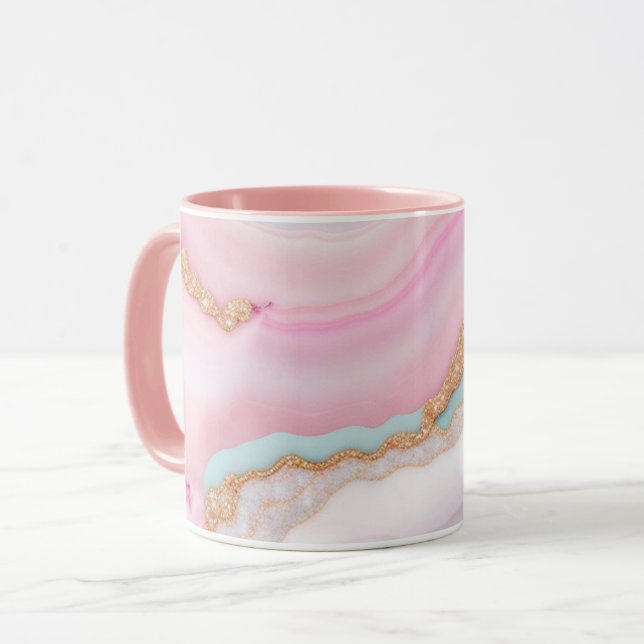 Light Blue Pink Agate Marble Trendy Collection Mug (Front Left)