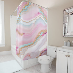 Light Blue Pink Agate Marble Trendy Collection Shower Curtain