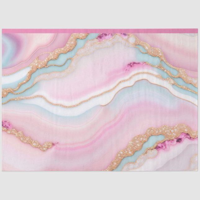 Light Blue Pink Agate Marble Trendy Collection Tissue Paper (Front)