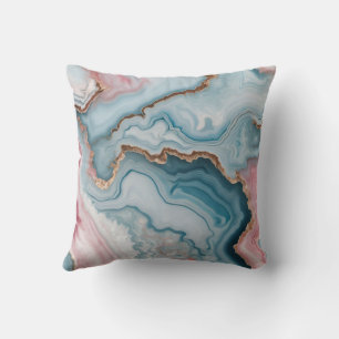 Light Blue Pink Gold Agate Marble Modern design  Cushion