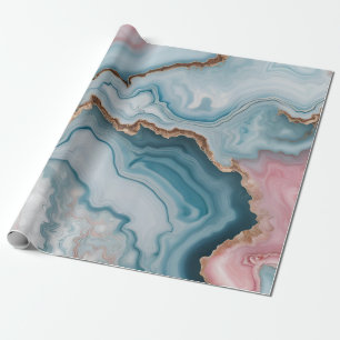 Light Blue Pink Gold Agate Marble Modern design  Wrapping Paper