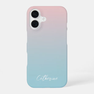 Light Blue Pink Gradient Modern Minimal Script iPhone 16 Case