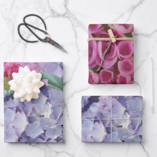 Light Blue & Pink Hydrangea Wrapping Paper Sheets