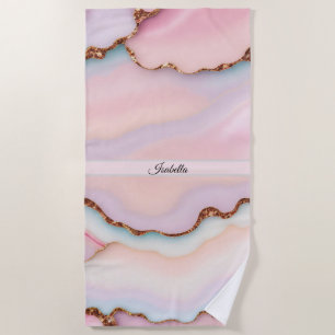 Light Blue Pink Marble Agate Modern Collection Beach Towel