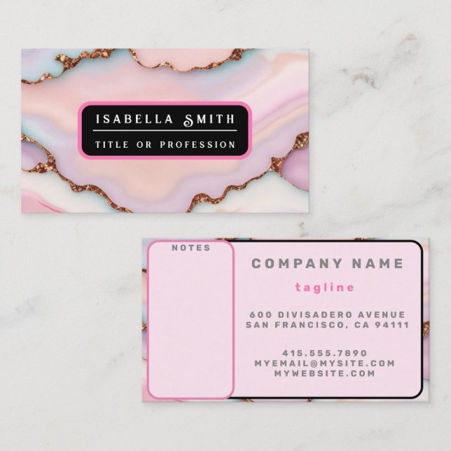 Light Blue Pink Marble Agate Modern Collection Business Card (Front/Back)