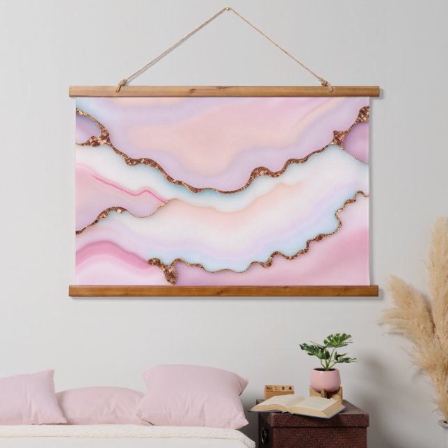 Light Blue Pink Marble Agate Modern Collection Hanging Tapestry (Bedroom)