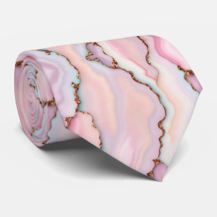 Light Blue Pink Marble Agate Modern Collection Tie