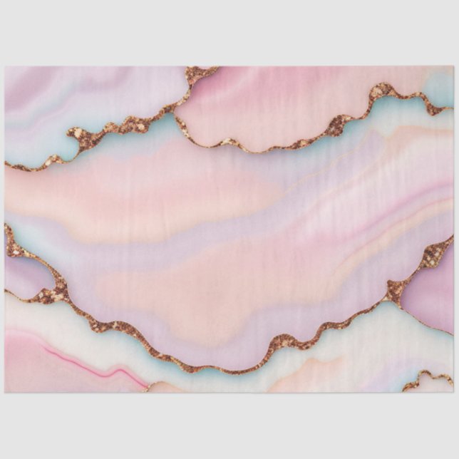 Light Blue Pink Marble Agate Modern Collection Tissue Paper (Front)