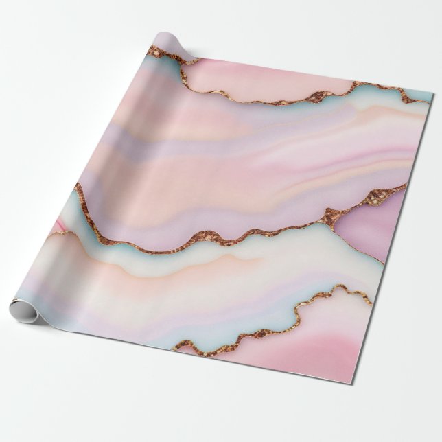 Light Blue Pink Marble Agate Modern Collection Wrapping Paper (Unrolled)