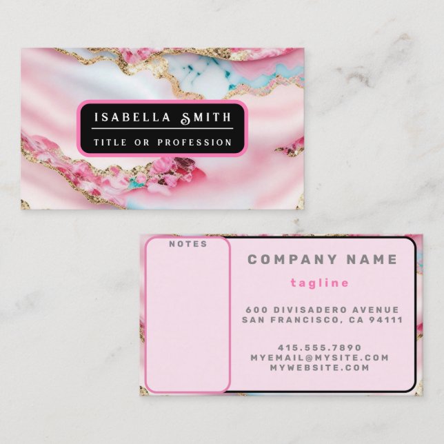 Light Blue Pink Marble Agate Popular Collection Business Card (Front/Back)