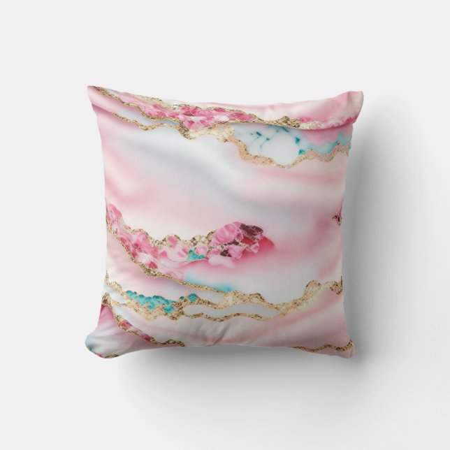 Light Blue Pink Marble Agate Popular Collection Cushion (Front)