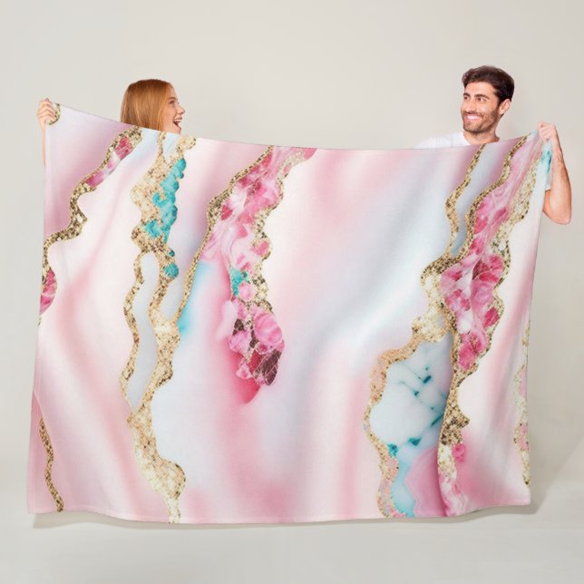 Light Blue Pink Marble Agate Popular Collection Fleece Blanket (In Situ)
