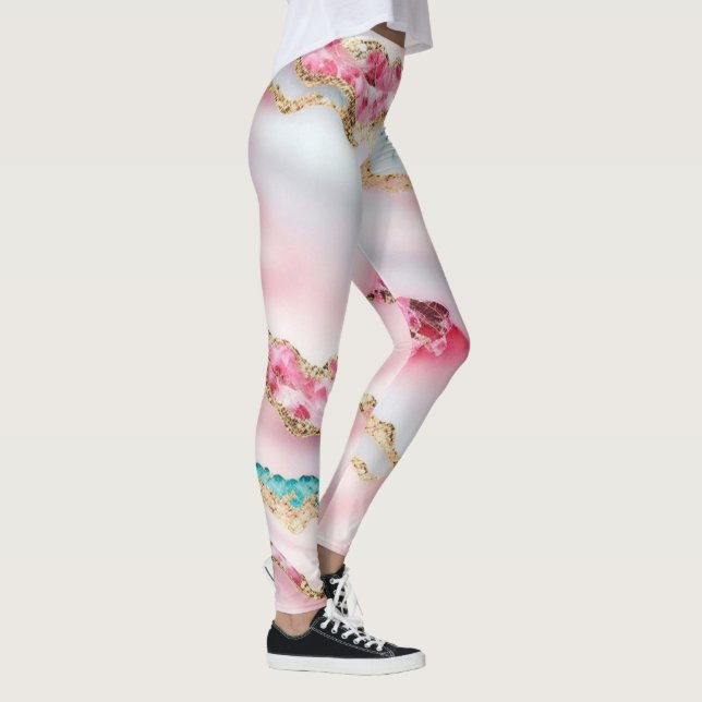 Light Blue Pink Marble Agate Popular Collection Leggings (Right)