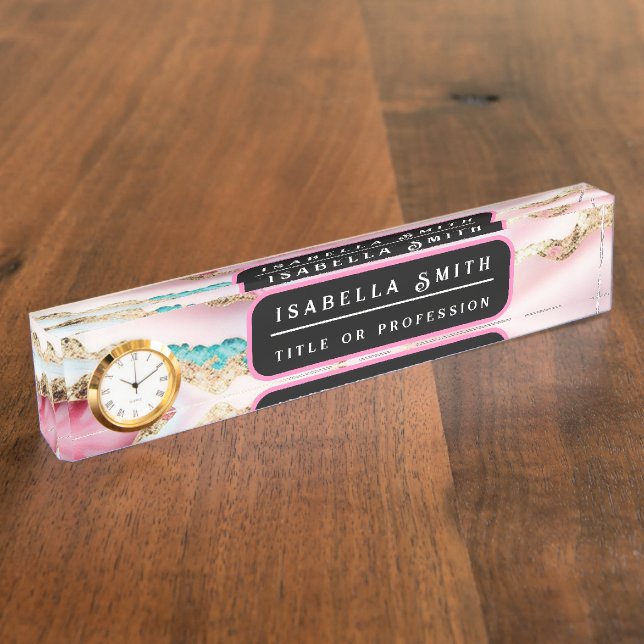 Light Blue Pink Marble Agate Popular Collection Nameplate (Side)