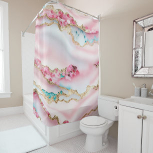 Light Blue Pink Marble Agate Popular Collection Shower Curtain